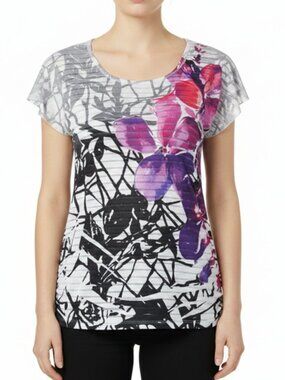 Dots Floral Elastic sides Short Sleeve Top Size L